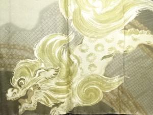 アンティーク　唐獅子模様肩裏紋付羽二重男物羽織